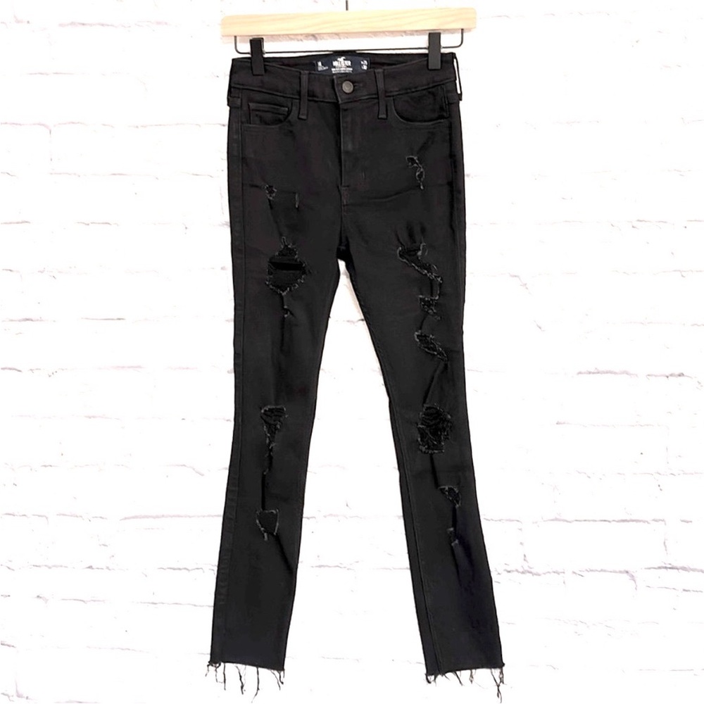Hollister High Rise Super Skinny Jeans Distressed Black Denim Size 1/25 Regular